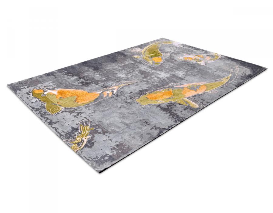 新中式灰色鲤鱼图案地毯贴图-高端定制