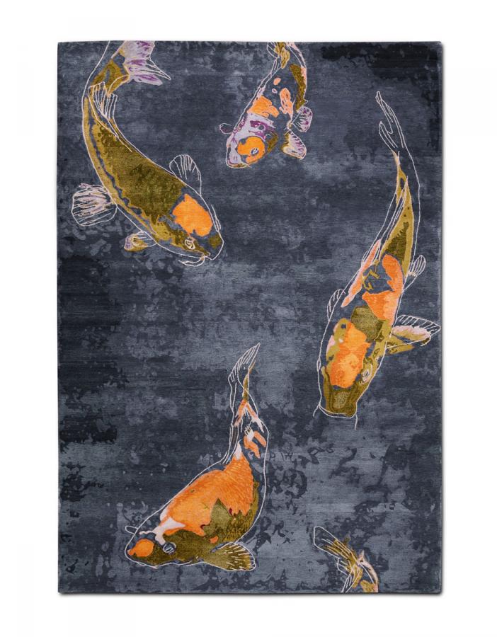 新中式墨色鲤鱼图案地毯贴图-高端定制
