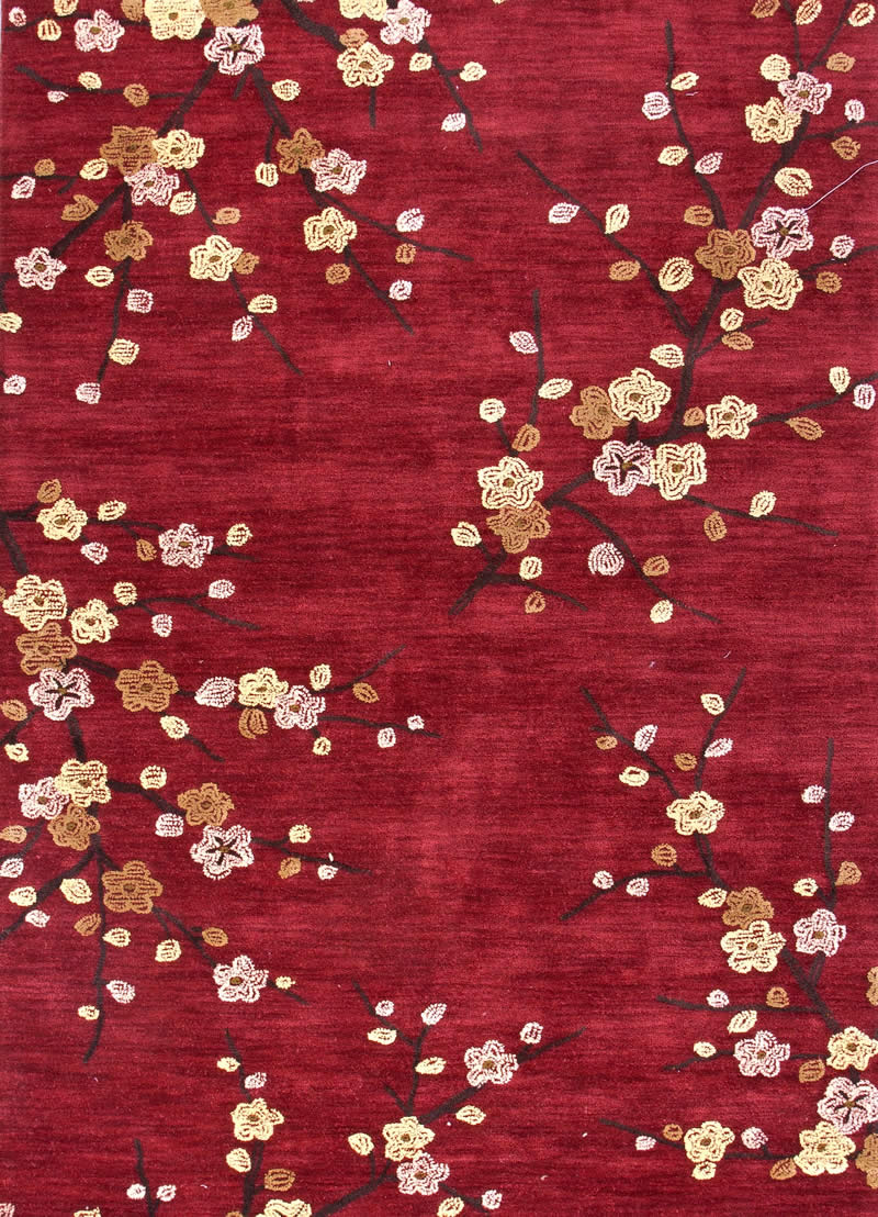 新中式风格红色梅花图案地毯贴图
