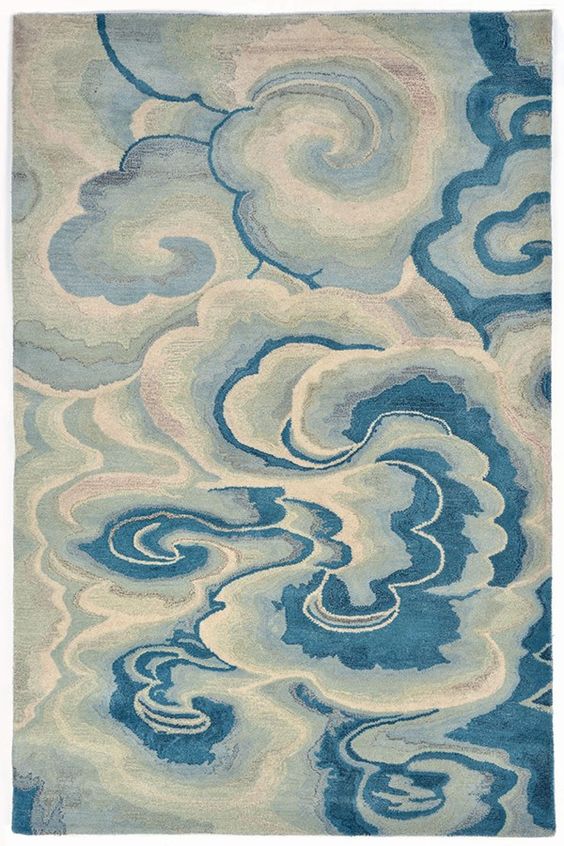 新中式蓝白祥云图案地毯贴图