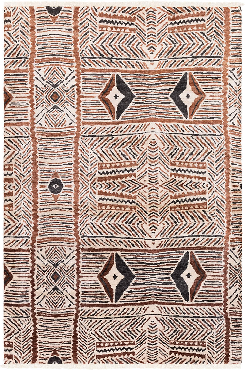 现代美式咖色几何线条图案地毯贴图-高端定制