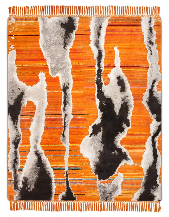 新中式橙色底水墨图案地毯贴图-高端定制