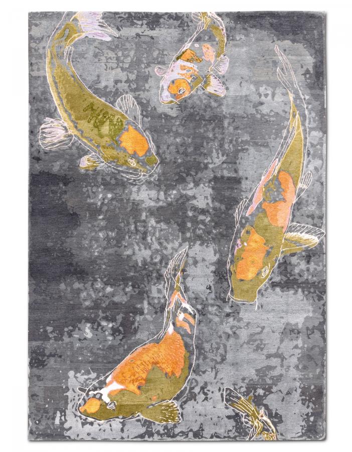 新中式墨色鲤鱼图案地毯贴图