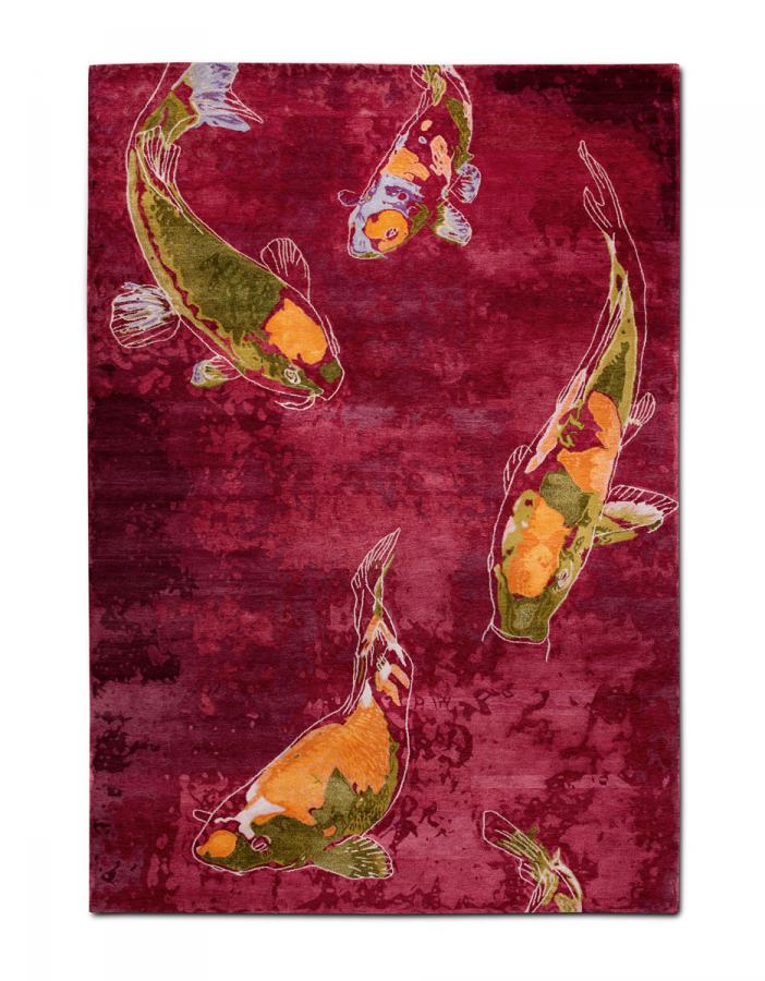 新中式红色鲤鱼图案地毯贴图