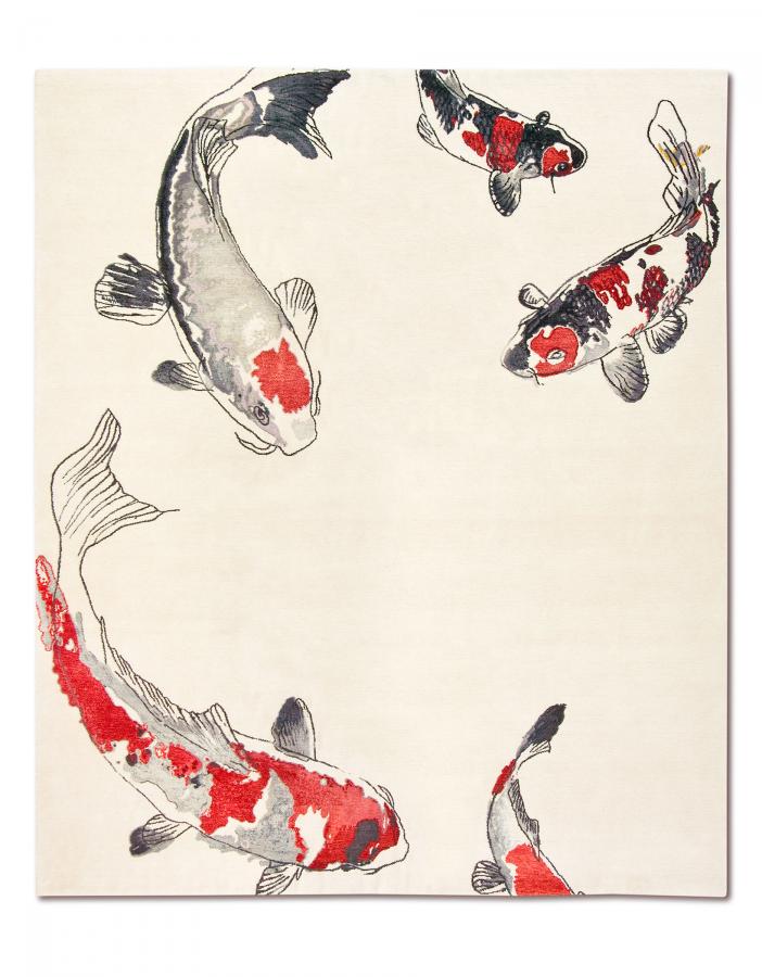 新中式红鲤鱼图案地毯贴图