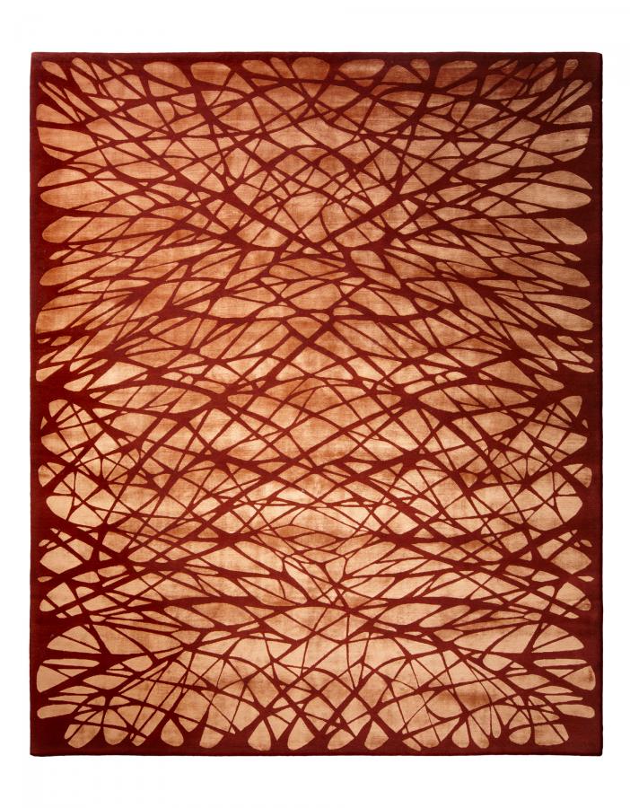 新中式酒红色几何图案地毯贴图-高端定制
