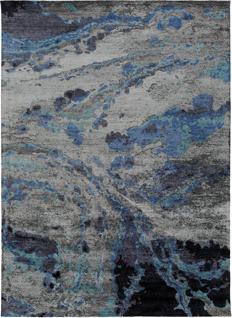 现代美式灰蓝色抽象图案地毯贴图-高端定制