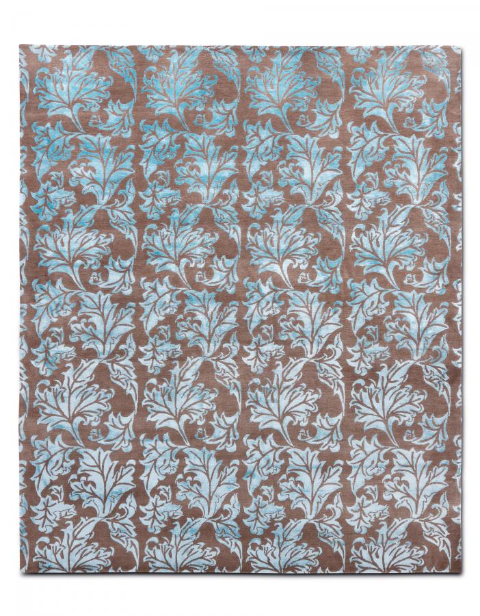 新中式浅蓝色叶子植物图案地毯贴图