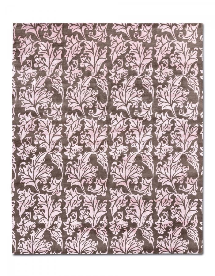 新中式粉色叶子植物图案地毯贴图-高端定制