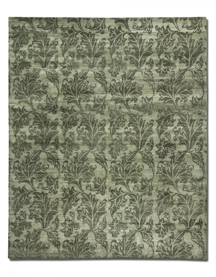 新中式灰绿色叶子植物图案地毯贴图-高端定