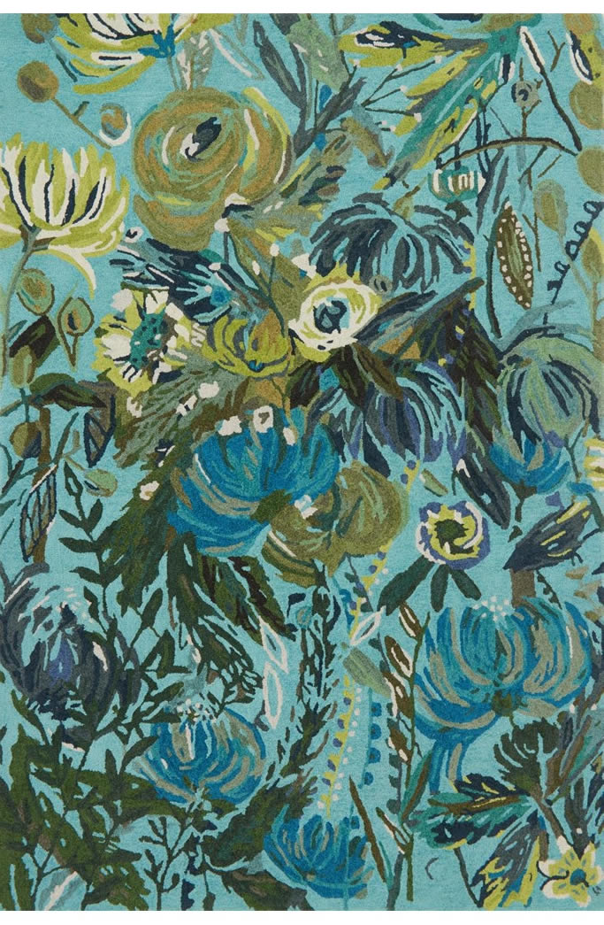 现代美式蓝色花朵图案地毯贴图-高端定制