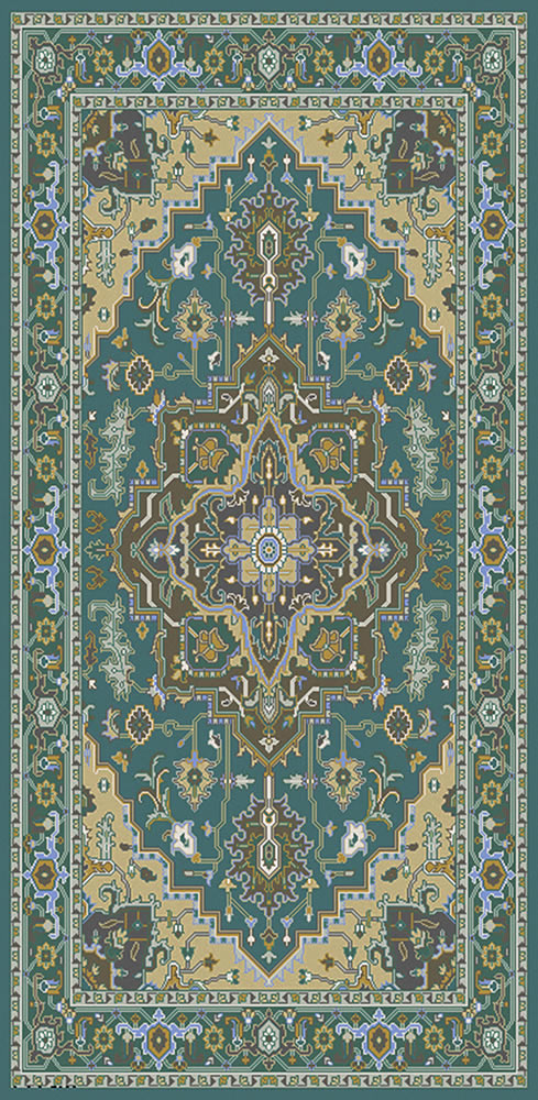 美式风格青色古典花纹图案地毯贴图-高端定