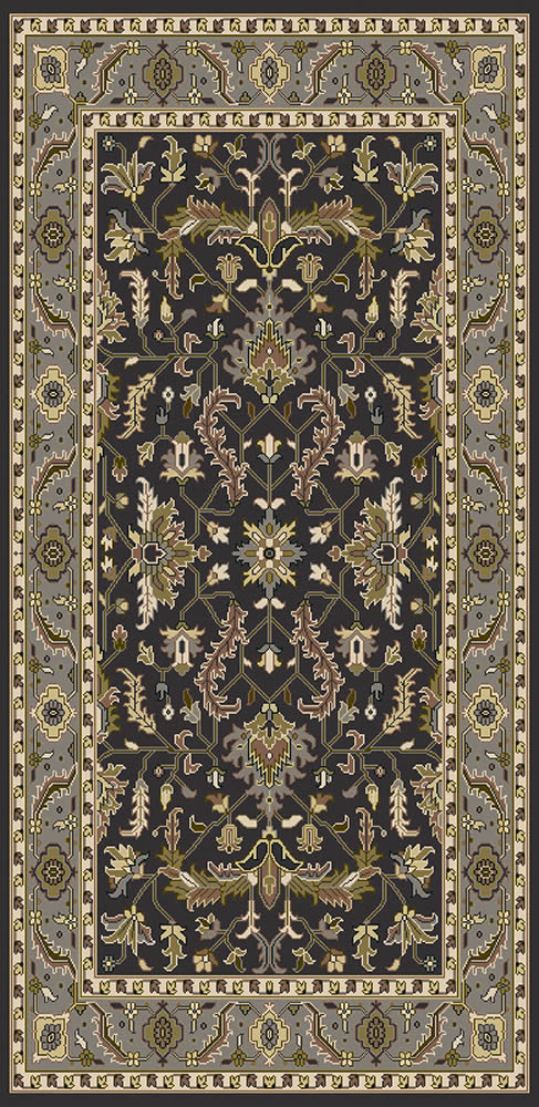 美式风格灰黑色古典花纹图案地毯贴图-高端