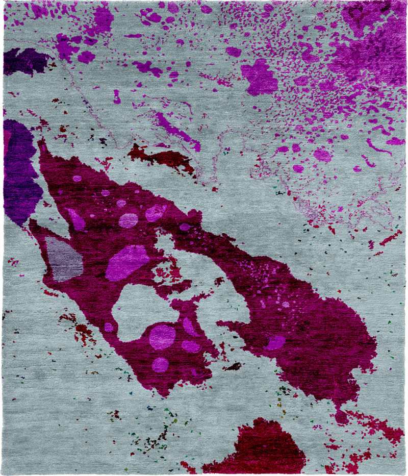 现代美式紫红色水墨图案地毯贴图-高端定制