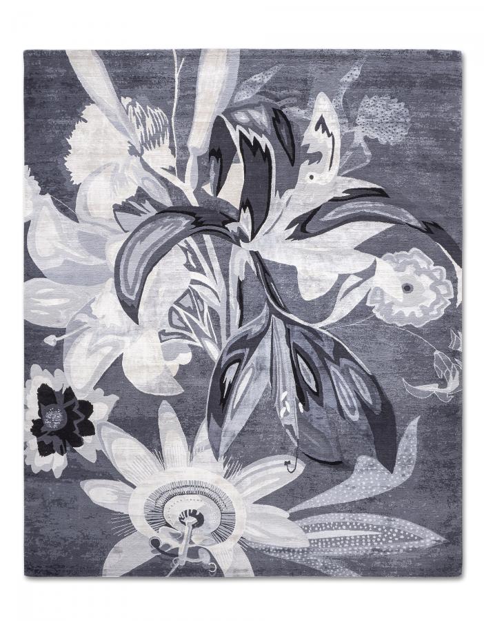 新中式灰白色花朵图案地毯贴图-高端定制