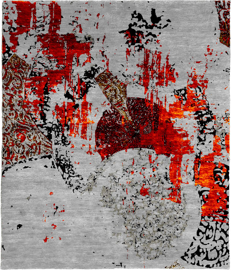 现代美式黑红色抽象图案地毯贴图-高端定制