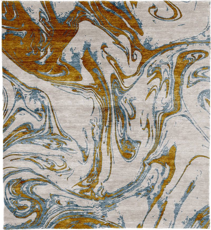现代美式金蓝色抽象图案地毯贴图-高端定制