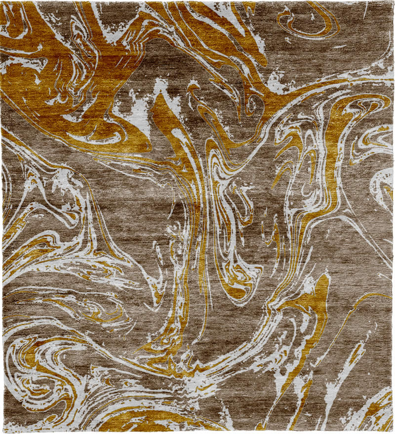 现代美式金咖色抽象图案地毯贴图-高端定制