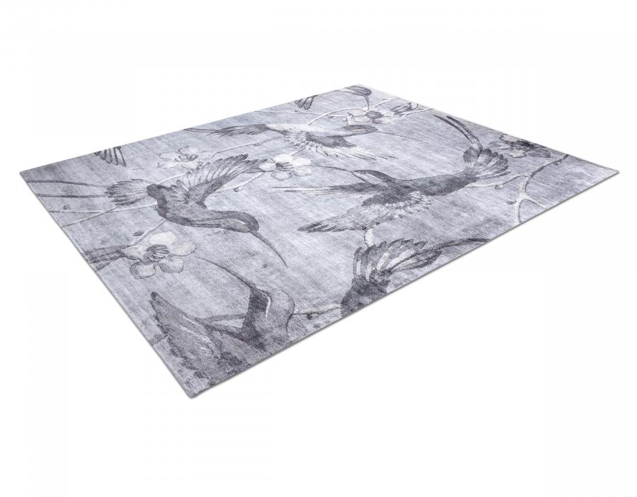 新中式灰色花鸟图案地毯贴图-高端定制