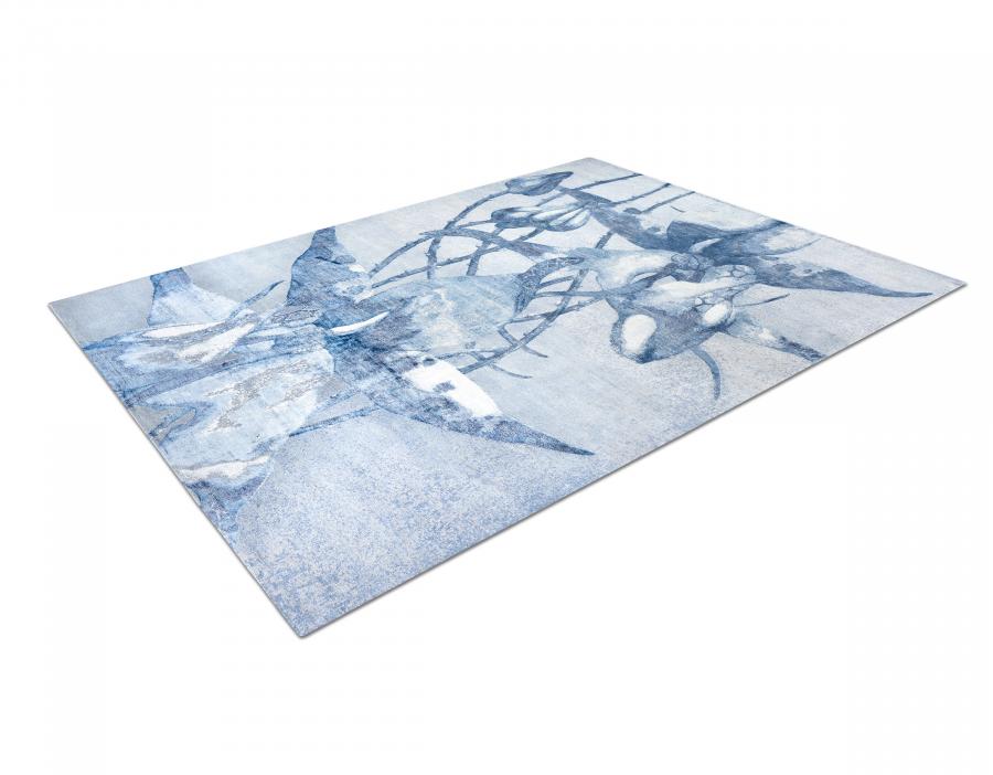 新中式灰蓝色植物图案地毯贴图-高端定制