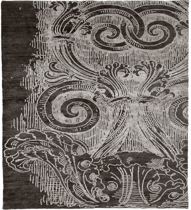 现代美式咖白色花纹图案地毯贴图-高端定制