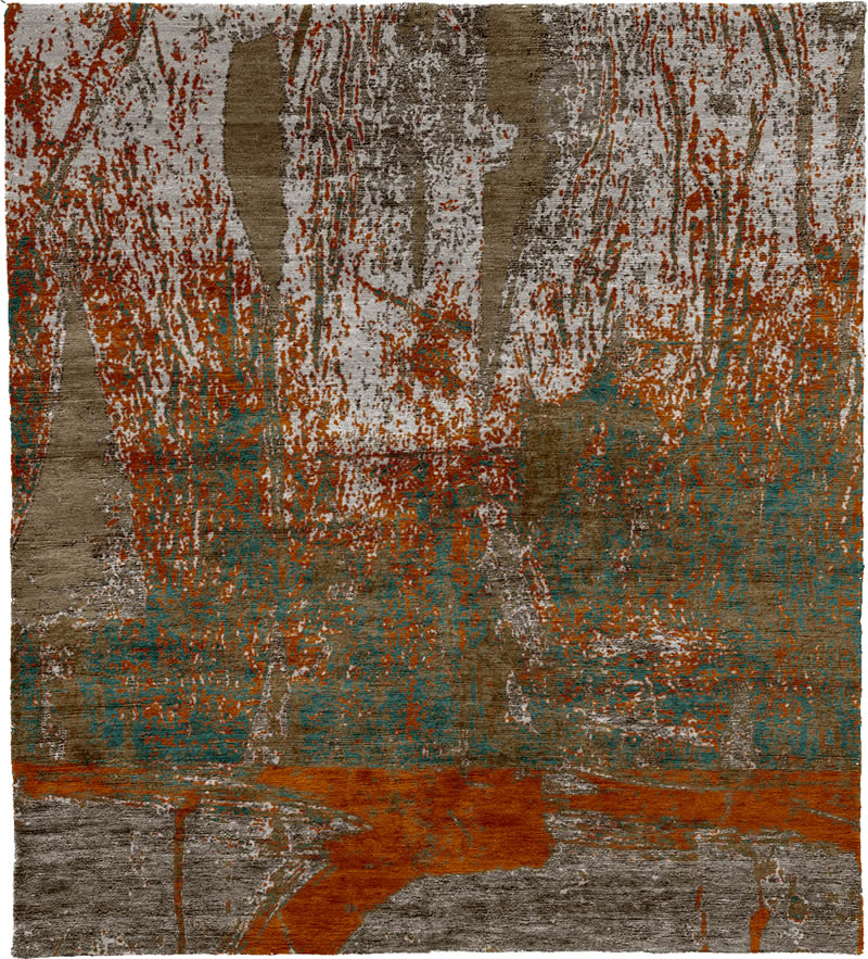 现代美式浅咖橙色抽象图案地毯贴图-高端定