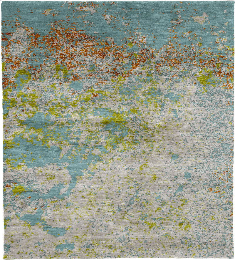 现代美式蓝绿色抽象图案地毯贴图-高端定制