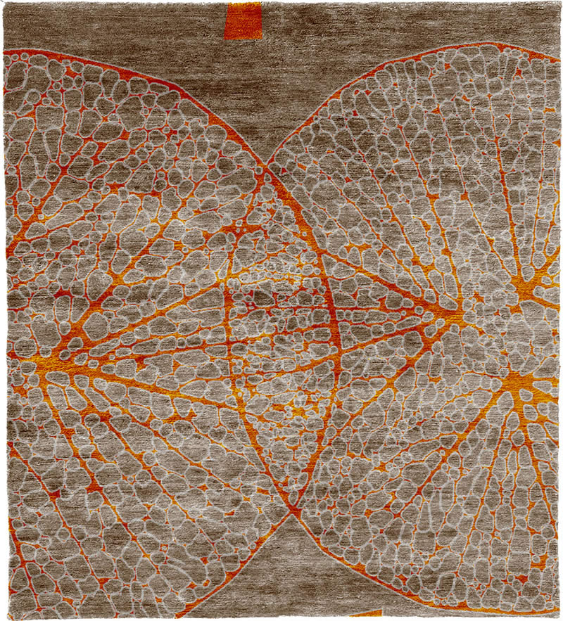 现代美式橘色叶子花纹图案地毯贴图-高端定