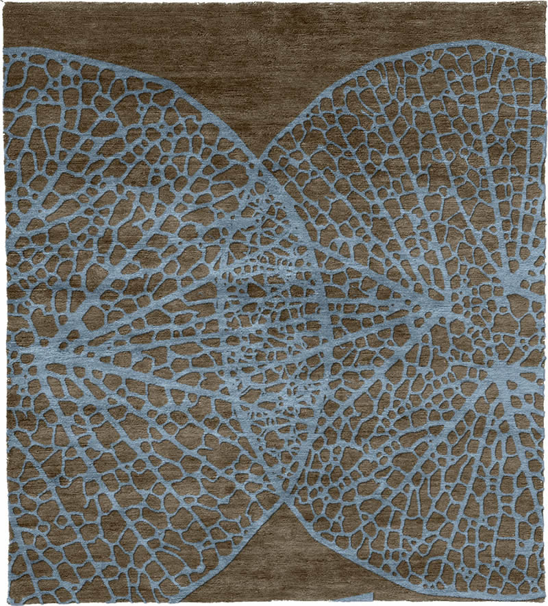 现代美式蓝色叶子花纹图案地毯贴图-高端定