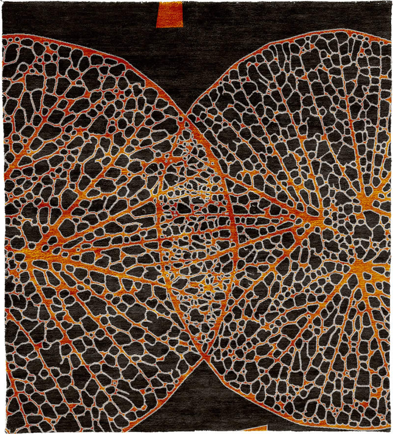 现代美式深咖色橘色叶子花纹图案地毯贴图