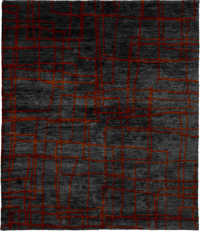 现代美式灰黑色橘色几何图案地毯贴图-高端