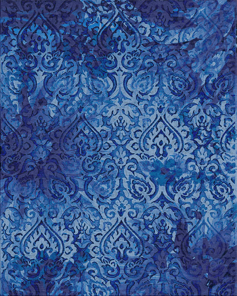 美式风格蓝色简单波斯花纹图案地毯贴图-高
