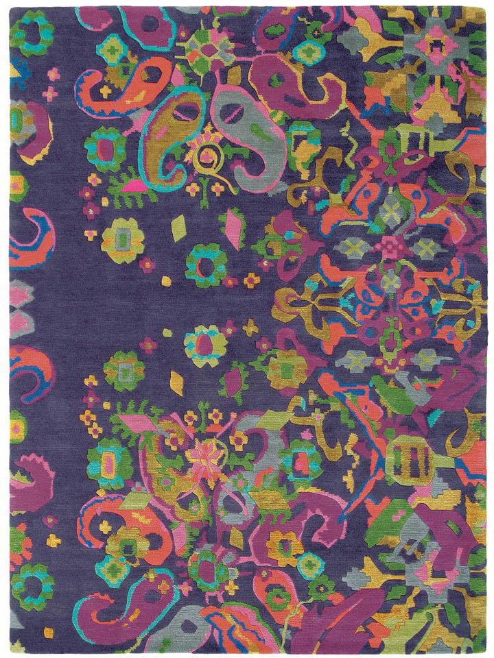 现代风格简单波西米亚花纹图案地毯贴图-高