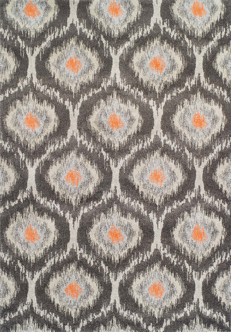 现代美式灰白橙几何图案地毯贴图-高端定制