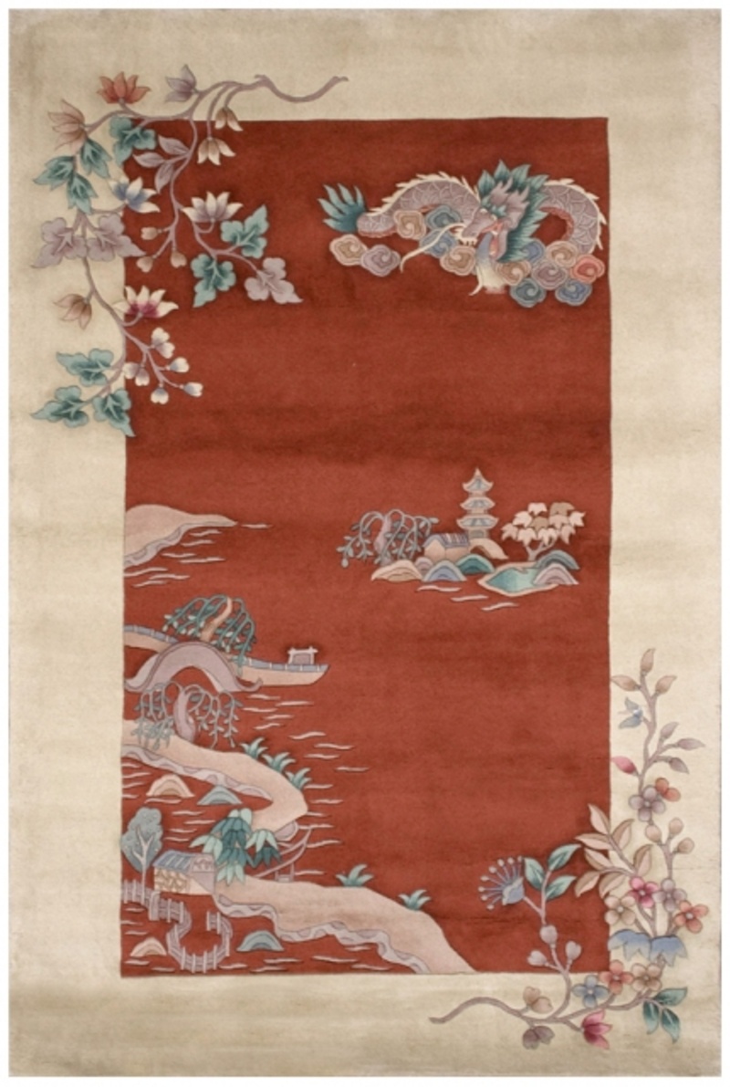 新中式古典飞龙山水图案地毯贴图-高端定制