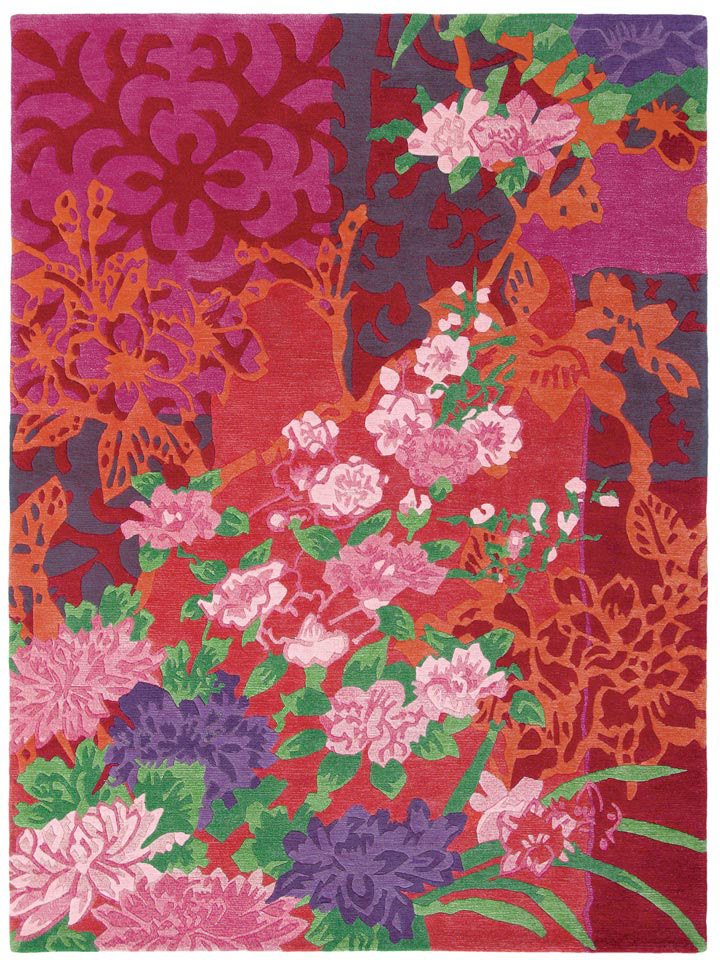 新中式红色牡丹花朵图案地毯贴图