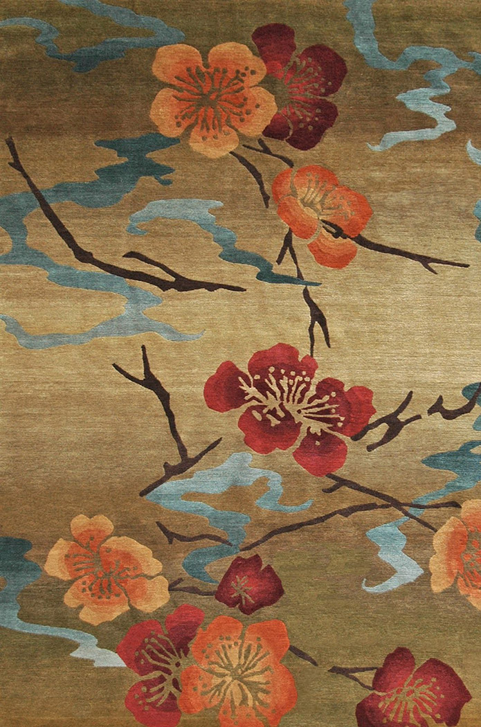 新中式古典花朵图案地毯贴图-高端定制