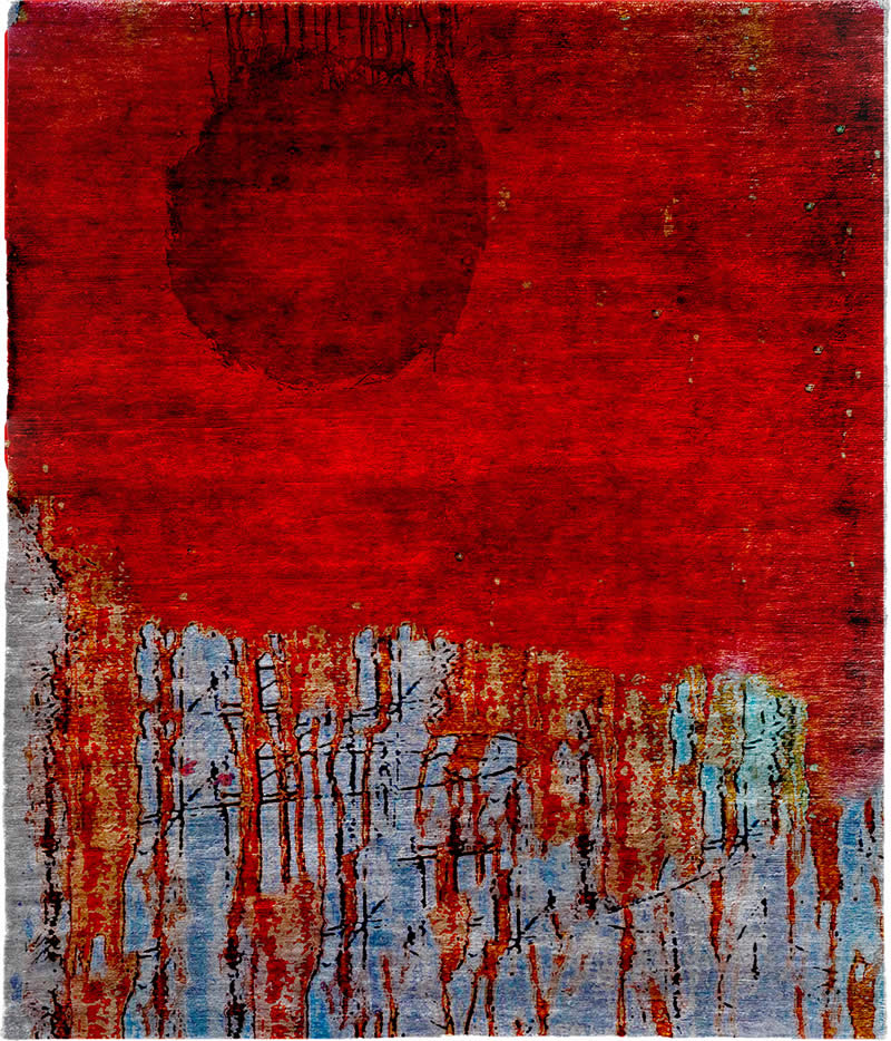 现代美式红色抽象图案地毯贴图-高端定制