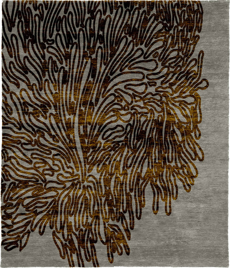 现代美式金黑色抽象线条图案地毯贴图-高端