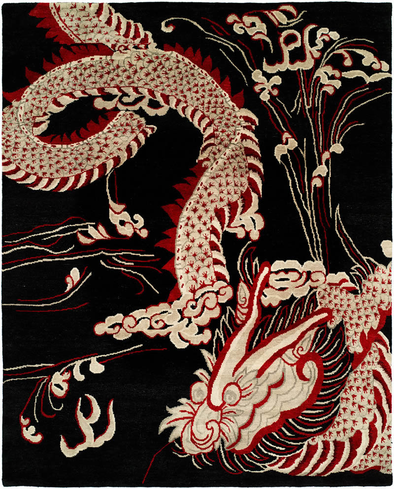 新中式古典飞龙图案地毯贴图-高端定制