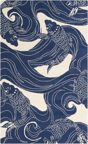 新中式蓝色鲤鱼图案地毯贴图
