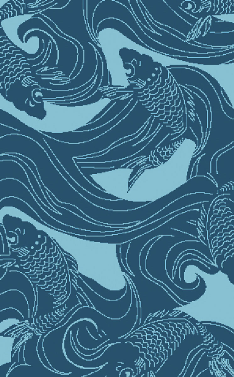 新中式浅蓝色鲤鱼图案地毯贴图