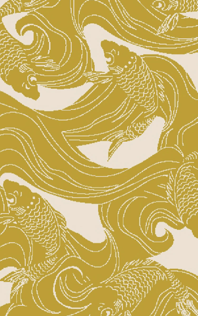 新中式黄绿色鲤鱼图案地毯贴图