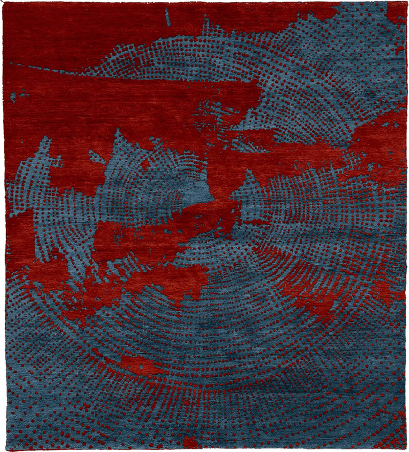 现代美式红蓝色简单抽象图案地毯贴图-高端