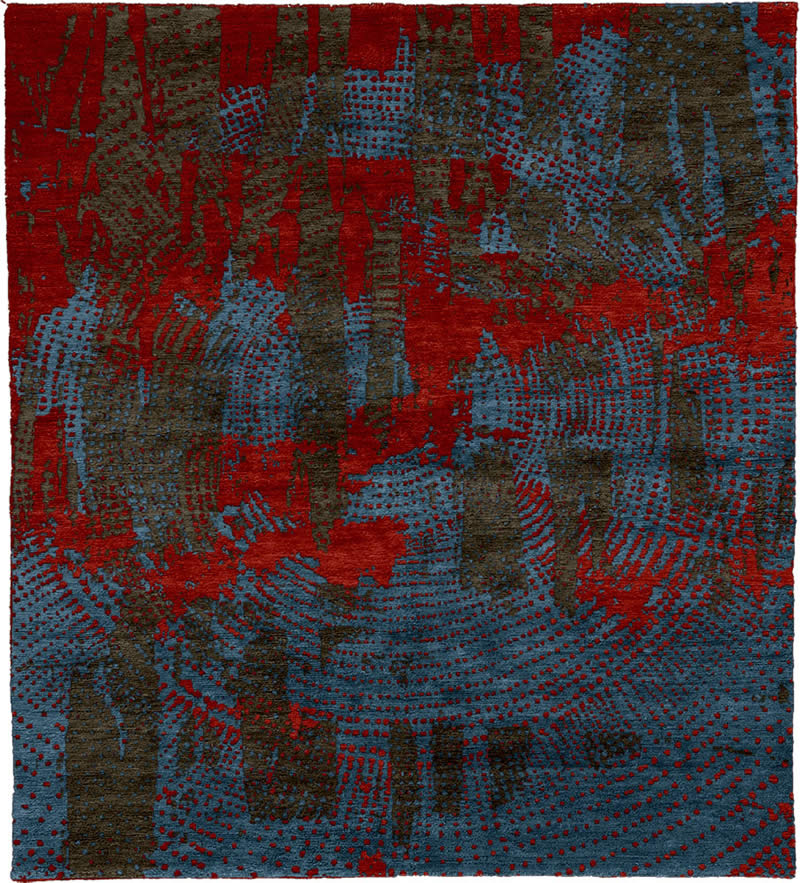 现代美式红蓝灰色简单抽象图案地毯贴图-高