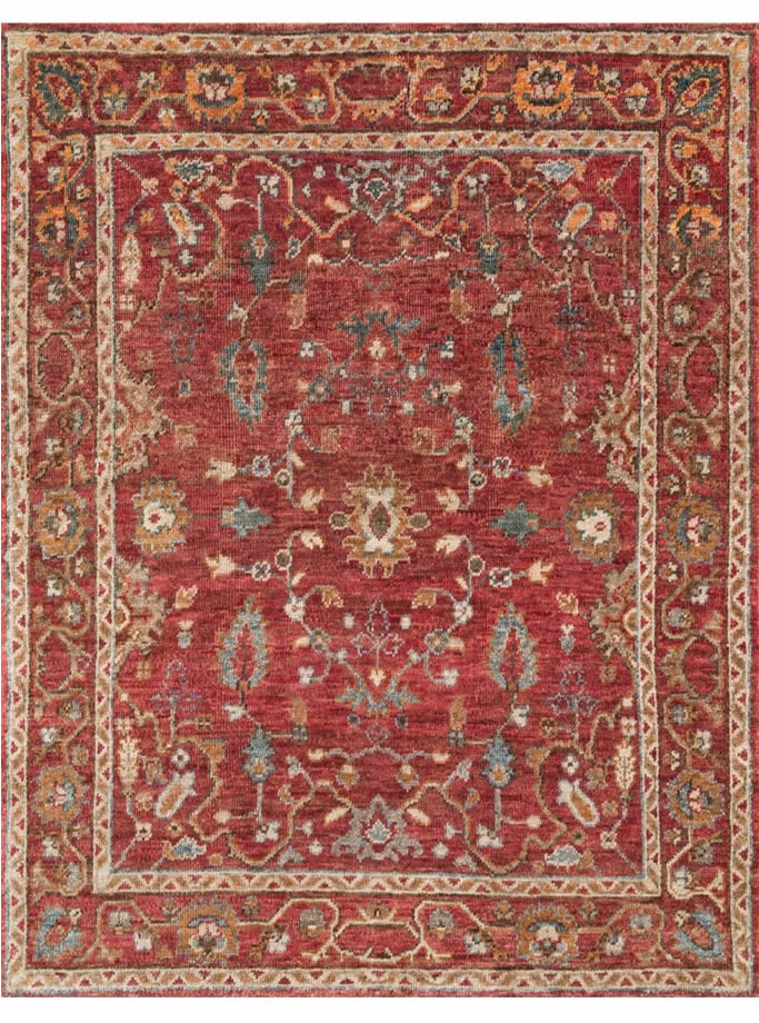 美式风格红色波斯米亚花纹图案地毯贴图-高端定制