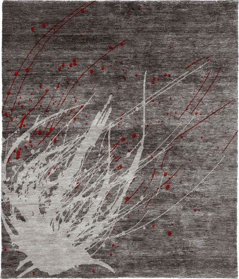 现代美式灰底白红色抽象图案地毯贴图-高端