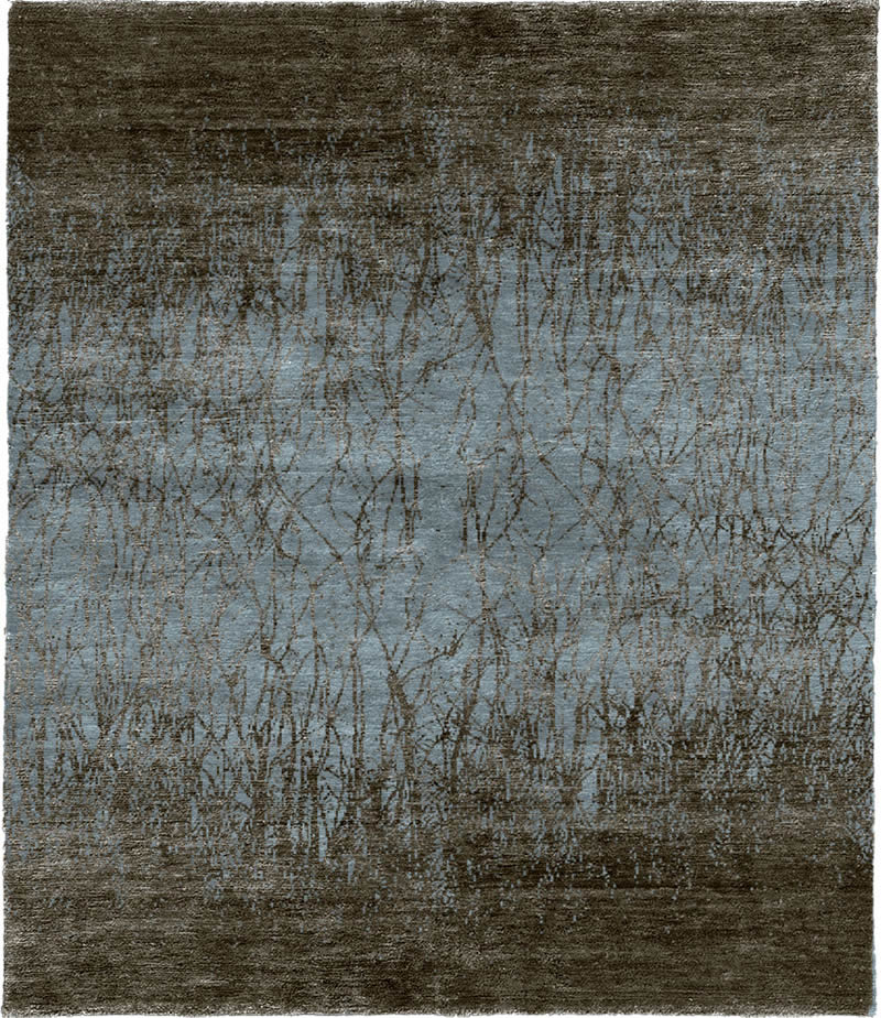现代美式咖蓝色抽象图案地毯贴图-高端定制