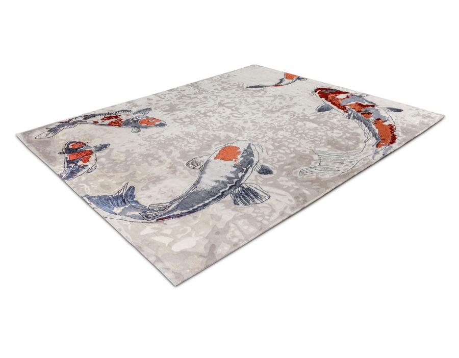 新中式蓝灰色鲤鱼图案地毯贴图-高端定制
