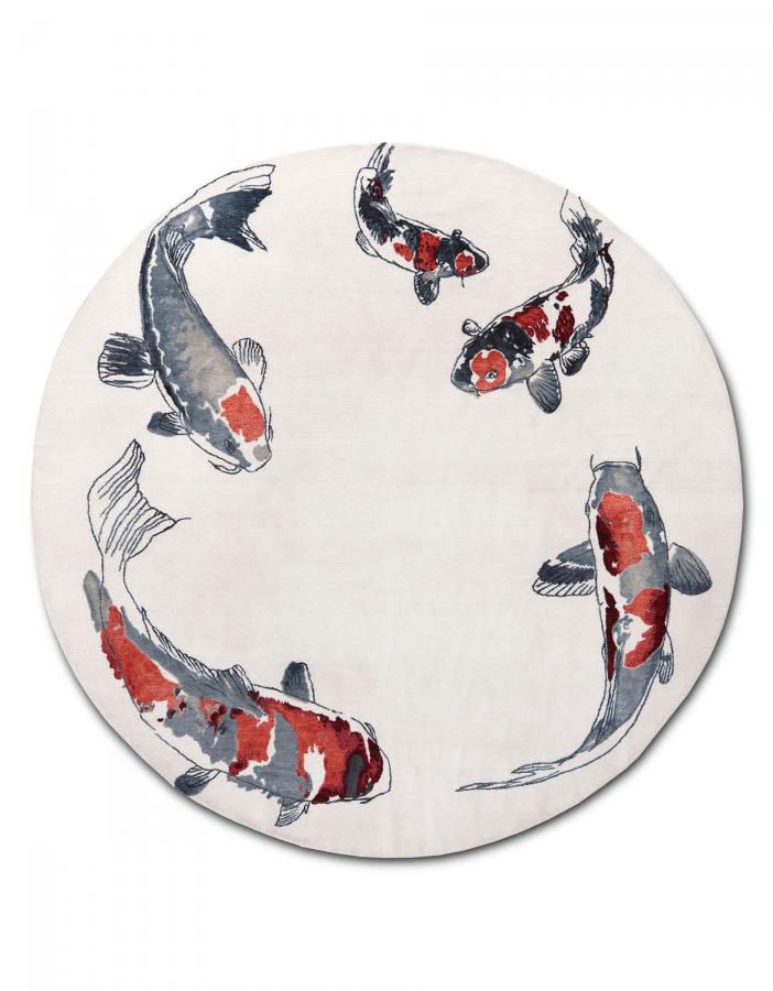 新中式鲤鱼图案圆形地毯贴图-高端定制